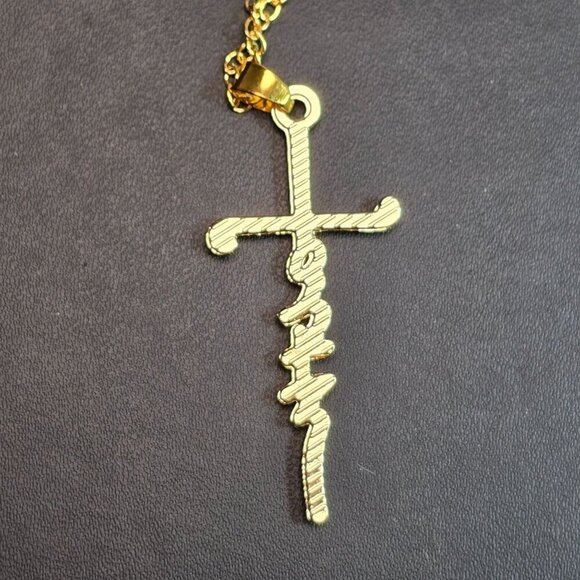 Golden "Faith" Cross Pendant‎ Necklace (NWOT) - Picture 3 of 5